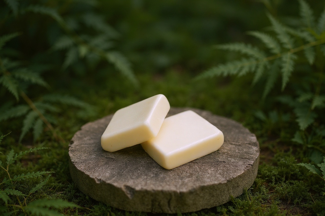 After: Soap on rustic wood with natural greenery